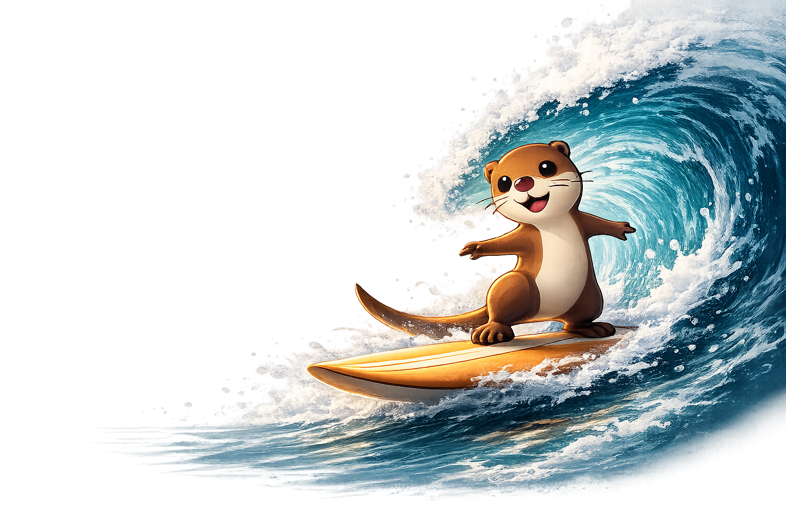 Beppo mascot — a cheerful otter surfing a wave